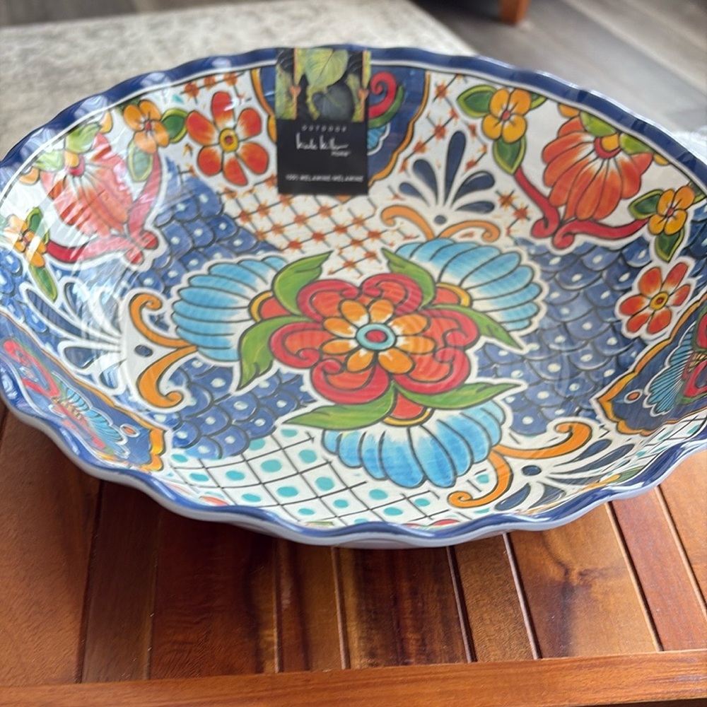 Nicole Miller Spanish Tile Medallion Melamine Large Serving Bowl
